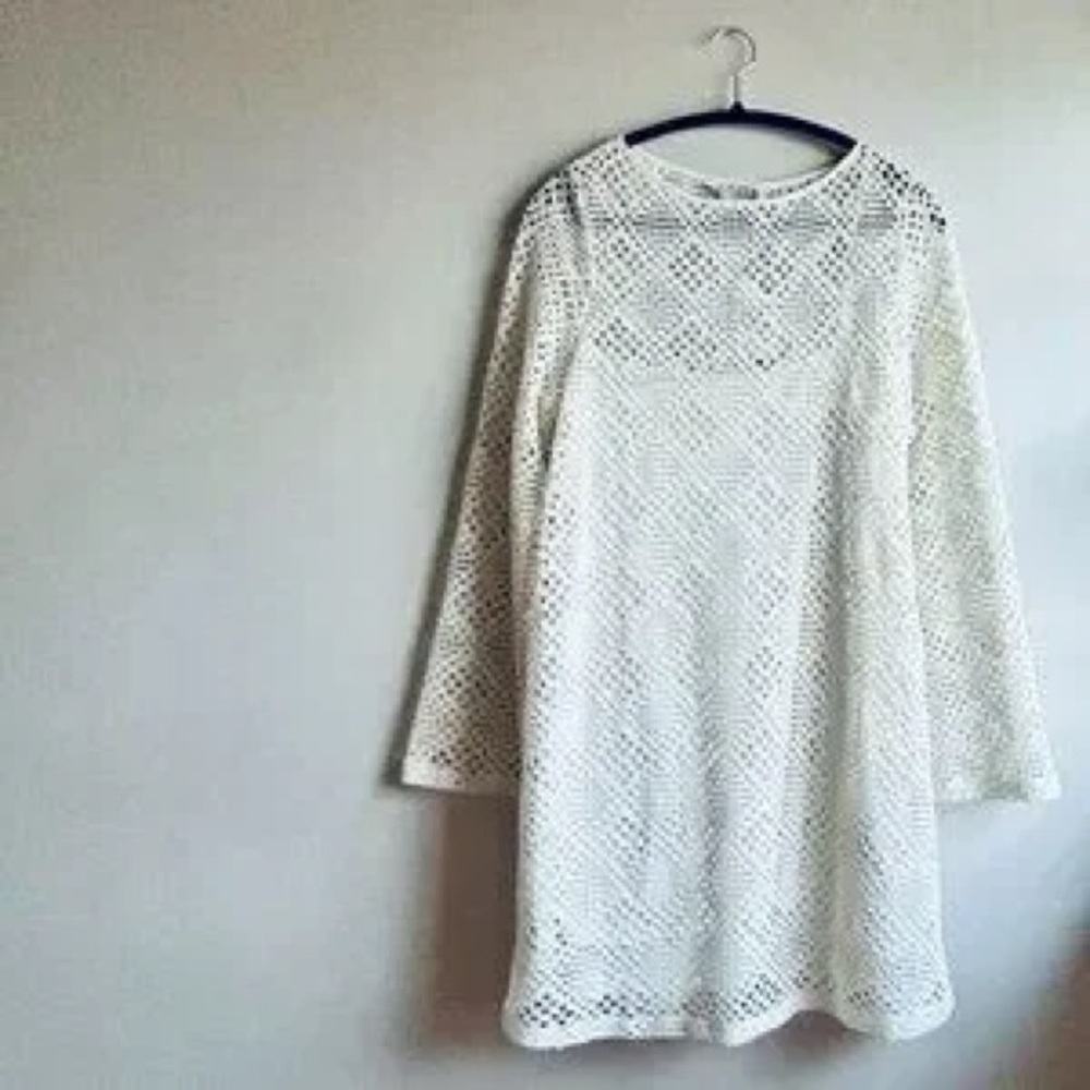 MANGO XL GEOMETRIC-PATTERN OPENWORK DRESS